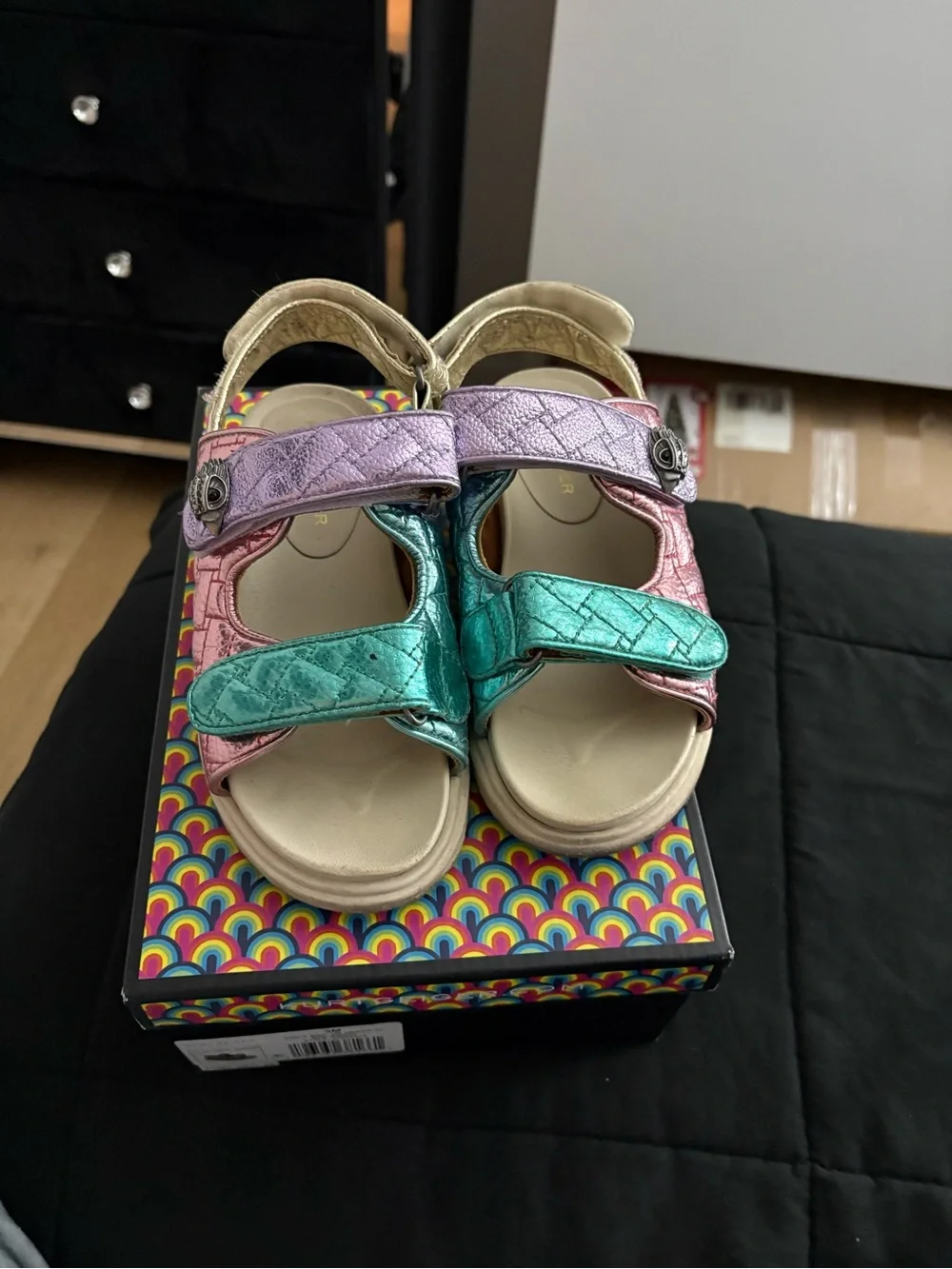 Kurt Geiger Metallic Pink Purple and Teal Girls Sandals - Picture 4 of 10
